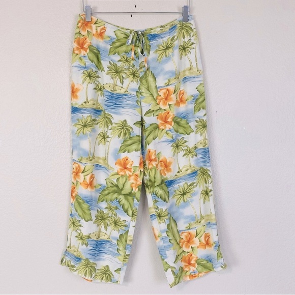 Tommy Bahama Silk Tropical Print Cropped Pants Size 8 - Picture 1 of 4